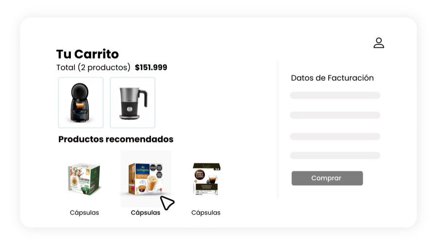 Vista previa de Al iniciar compra con una recomendación de CrossUp
